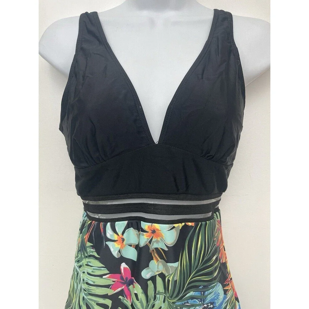 Women's Unbranded Black Floral One Piece Padded Swimsuit Size M B17 - Picture 4 of 5